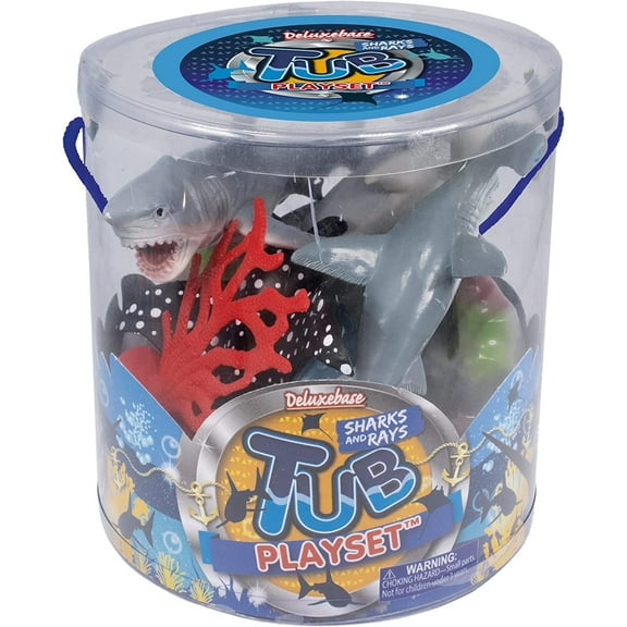 Tub Playset – Sharks & Rays from Deluxebase, 7-Piece Ocean Figurine Set with Storage Tub