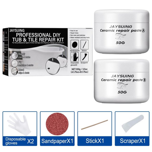 Tub Repair Kit White for Acrylic, Porcelain, Enamel & Fiberglass Tub