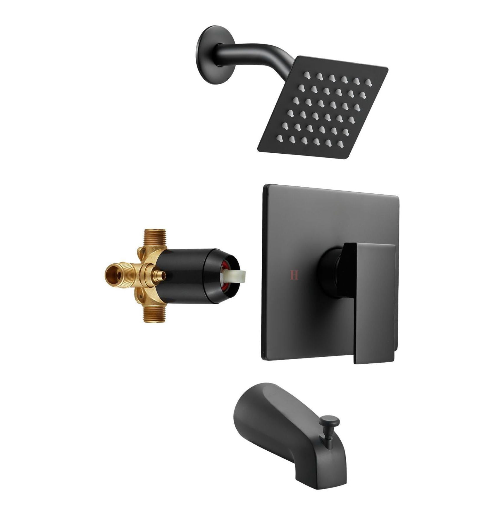 Tub & Shower Faucet Set, 4-Inch Rainfall Shower Head, Bathtub Spout, Matte Black
