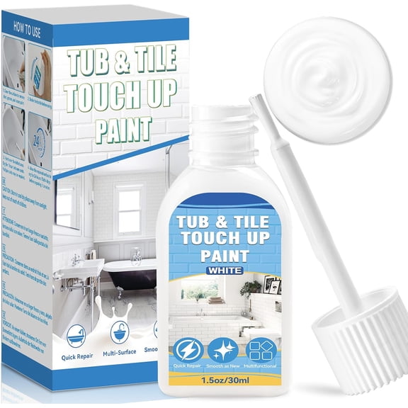 Tub and Tile Paint, White Touch Up Paint Pen for Bathtub, Repairs Countertops, Sinks, and Appliances, Porcelain Paint for Any Scratches Spots on Ceramic, Enamel, 1.5 fl Oz