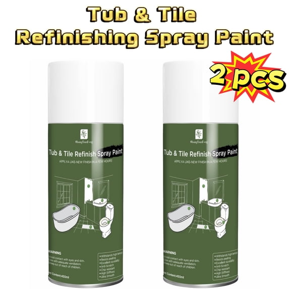 Tub & Tile Refinishing Spray Paint, 2‑Pack 450ml Cans(White), Quick‑Dry DIY Paint for Bathroom Tub, Tile, Sink & Countertop Resurfacing