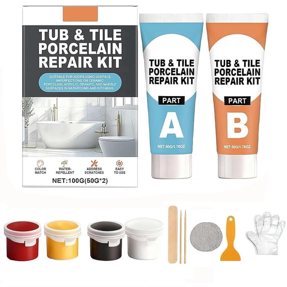 Tub and Tile Repair Kit,With Color Match for Bathtub, Sink & Toilet, Professional Grade Epoxy for Fiberglass, Acrylic, Ceramic, Fixes Chips, Cracks, DIY Home Improvement Essential(RL 1 Set)