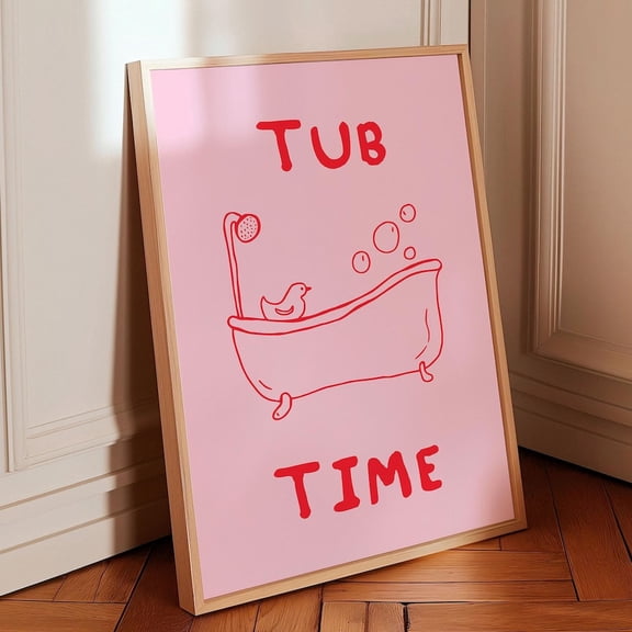 Tub Time Bathroom Art Print - Cute Minimalist Wall Decor - Pink Bathtub Poster - Kids Bathroom Decor - - Bubble Bath Art UNFRAMED PAPER POSTER, Home Decor, Vintage Gift, Living Room Dercor