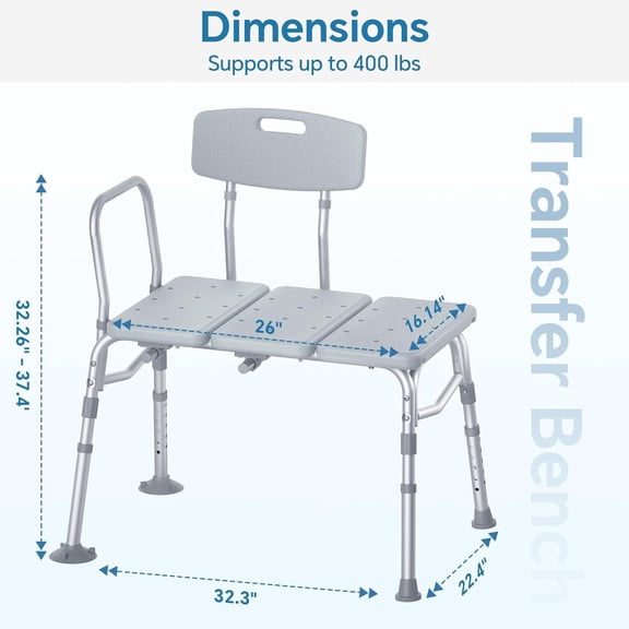 Tub Transfer Bench for Bathtub, /HSA Eligible 400 lbs Heavy Duty Shower Chair with Backrest, Slip-Resistant Feet, Height Adjustable Shower Bench Shower Seat for Elderly and Disabled