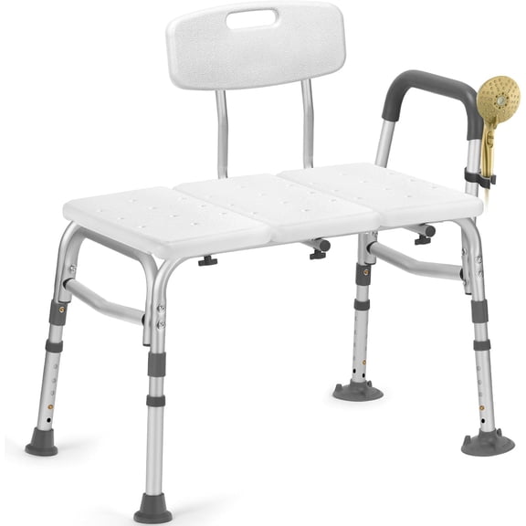 Tub Transfer Bench for Bathtub, Height Adjustable Shower Bench with Backrest, Shower Chair Bath Seat for Elderly, Seniors, Arm Support for Transfer