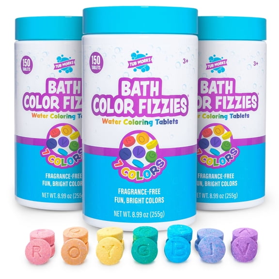 Tub Works Bath Color Fizzies, 150 Count, 3 Pack, Bath Color Tablets for Kids & Toddlers, 7 Colors
