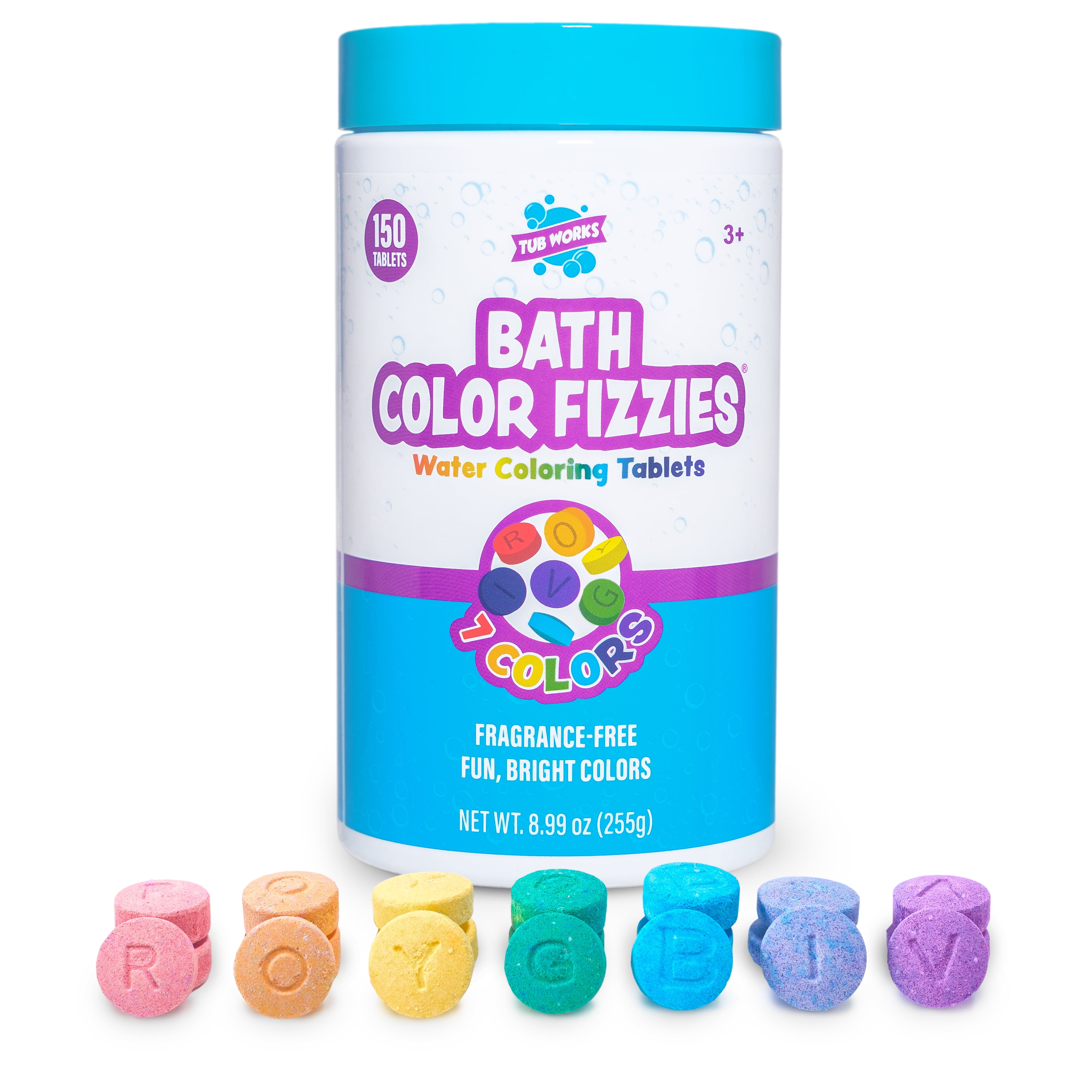 Tub Works Bath Color Fizzies, 150 Count Bath Color Tablets for Kids & Toddlers, 7 Colors, Bath Bombs