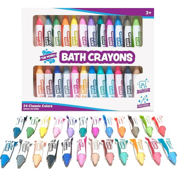 Tub Works Bath Crayons Bath Toy, 24 Pack, Washable Bathtub Crayons, Hexagon Grip for Toddlers & Kids