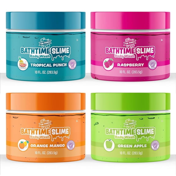 Tub Works Bath Slime Kids Body Wash, Variety 4 Pack Kids Soap Playful Texture with Fruity Scents Toy