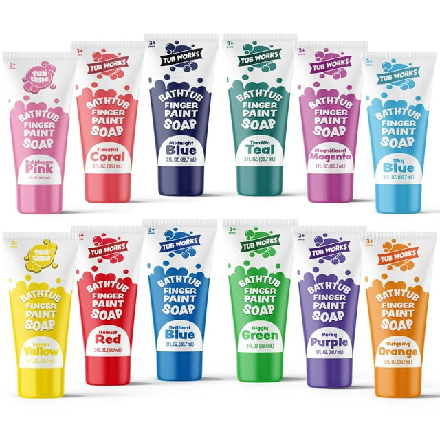 Tub Works Bathtub Finger Paint Soap, 12 Pack, NonToxic, Washable Bath