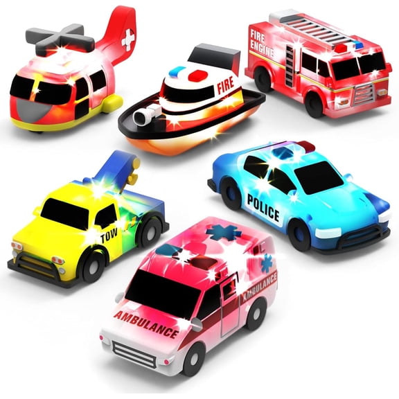 Tub Works Emergency Cars Light Up Bath Toys, 6 Pack, Water-Activated Light Up Toys Flash & Change Color