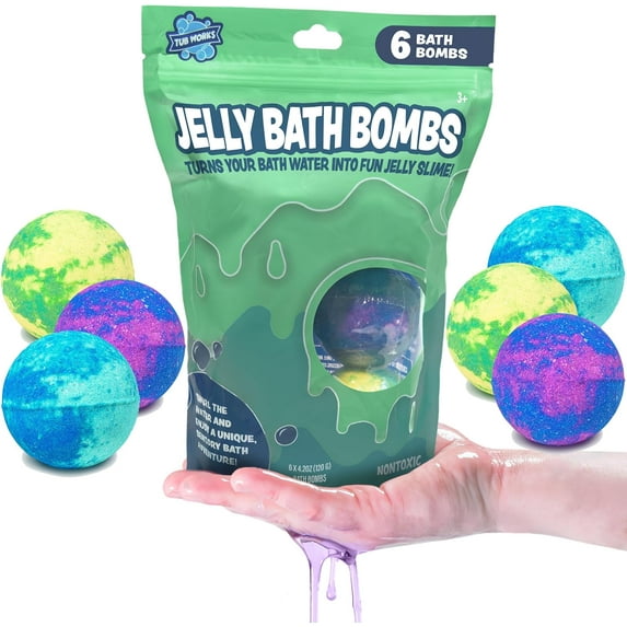 Tub Works Jelly Bath Slime Bombs 6 Pack, Bath Bombs Turn Water Into Jelly Slime, Fun Kids Bath Toy