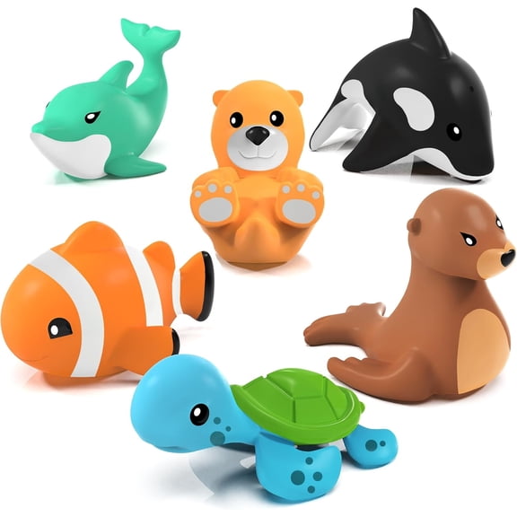 Tub Works Marine Mold Free Bath Toys, 6 Pack, Sealed, No Hole Bath Toys