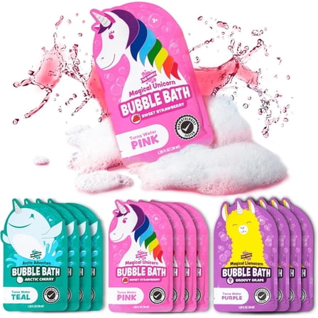 Tub Works Magical Kids Bubble Bath, Variety 12 Pack, Pink, Purple, Teal Bath Colors
