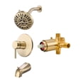 thumbnail image 1 of Tub and Shower Faucet Set, 5 Inch Rainfall Shower Head, Bathtub Spout, 8-Setting Adjustable Spray, Single Handle, Brass Valve, Gold, 1 of 9