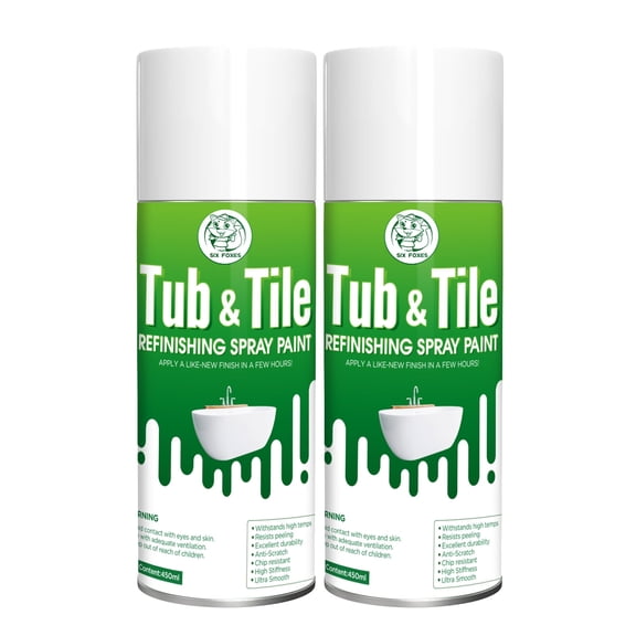 Tub and Tile Spray Paint (White), 450ml x 2 Cans, DIY Tub and Tile Spray Paint for Resurfacing Bathroom Sink Countertop