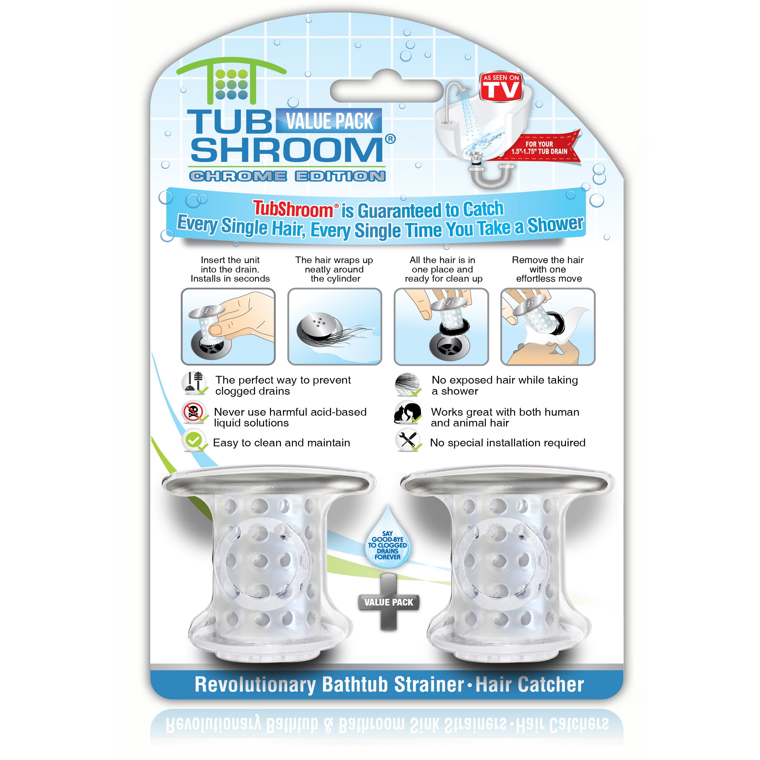TubShroom Chrome Edition Revolutionary Tub Drain Protector Hair