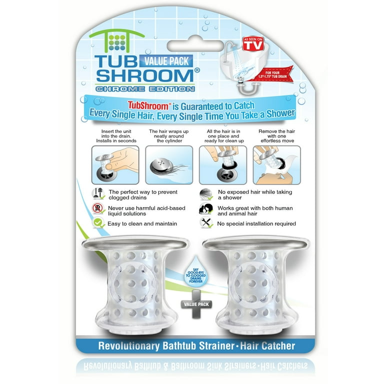 TubShroom Chrome Bathtub Drain Protector Hair Catcher - Fits Any