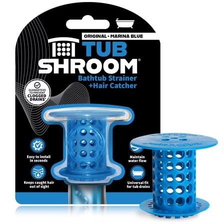TubShroom Revolutionary Hair Catcher Drain Protector for Tub Drains (No More Clogs) Blue