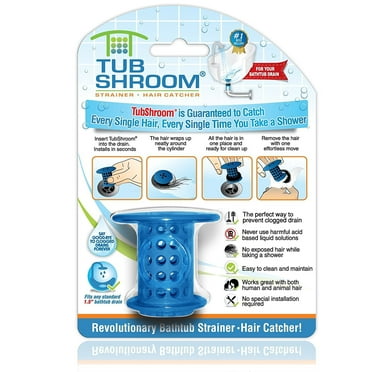 TubShroom Revolutionary Hair Catcher Drain Protector for Tub Drains (No More Clogs) Blue