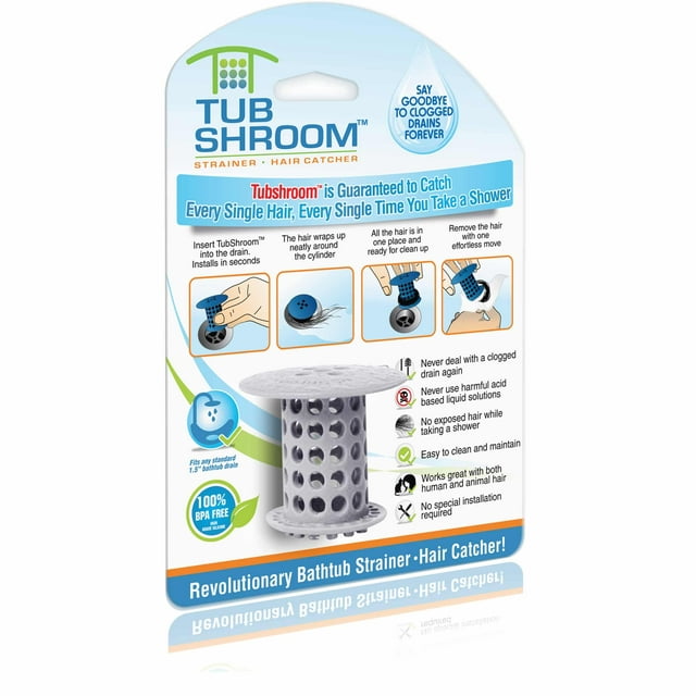 TubShroom Revolutionary Hair Catcher Drain Protector for Tub Drains (No More Clogs) Gray