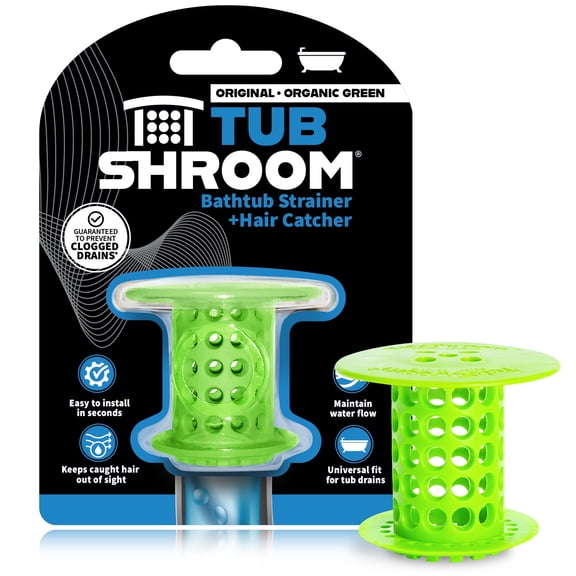 TubShroom Revolutionary Hair Catcher Drain Protector for Tub Drains (No More Clogs) Green