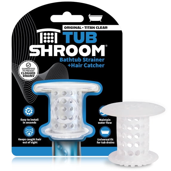 TubShroom Revolutionary Hair Catcher Drain Protector for Tub Drains (No More Clogs) Clear