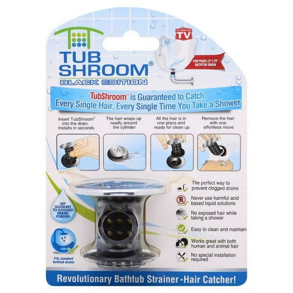TubShroom TSBLK325 Chrome Edition Revolutionary Tub Drain Protector Hair Catcher - Black