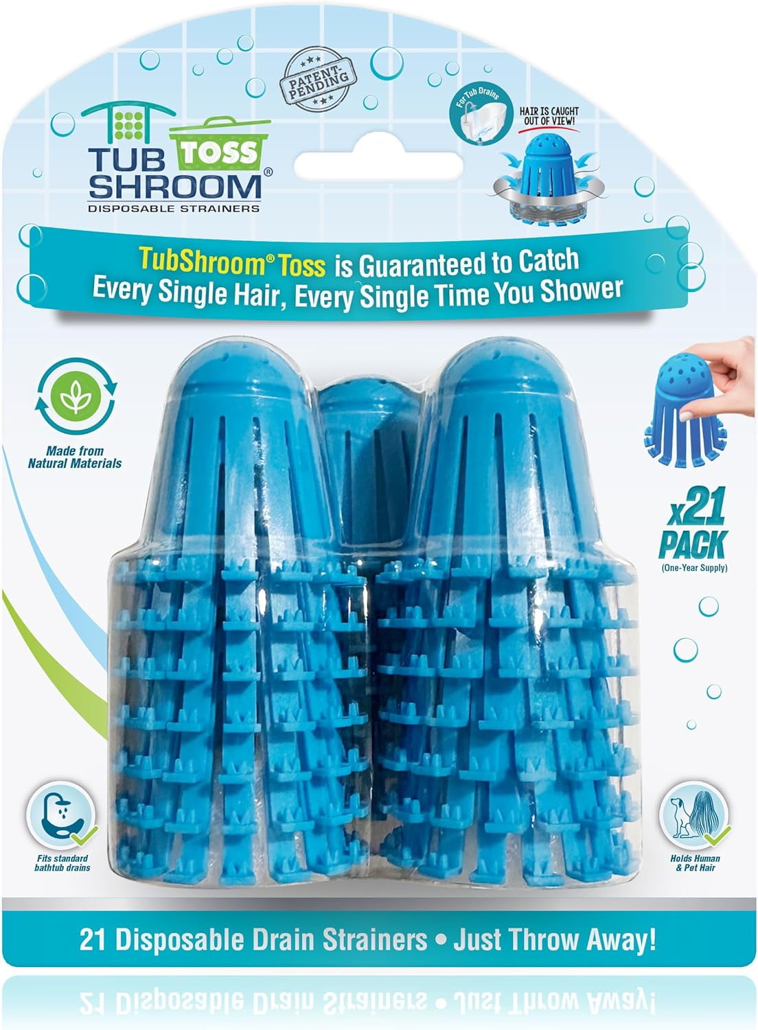 TubShroom Toss 21pk Disposable Bath Tub Drain Strainers Hair Catcher