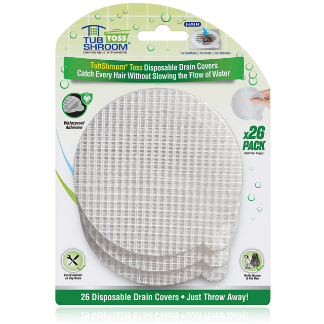 TubShroom Toss 26pk Disposable Drain Covers Hair Catcher Mesh Sticker