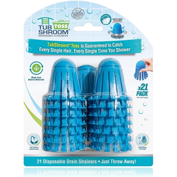TubShroom Disposable Bathtub Drain Strainers, Hair Catcher, 21 Count, One Year Supply (Blue)