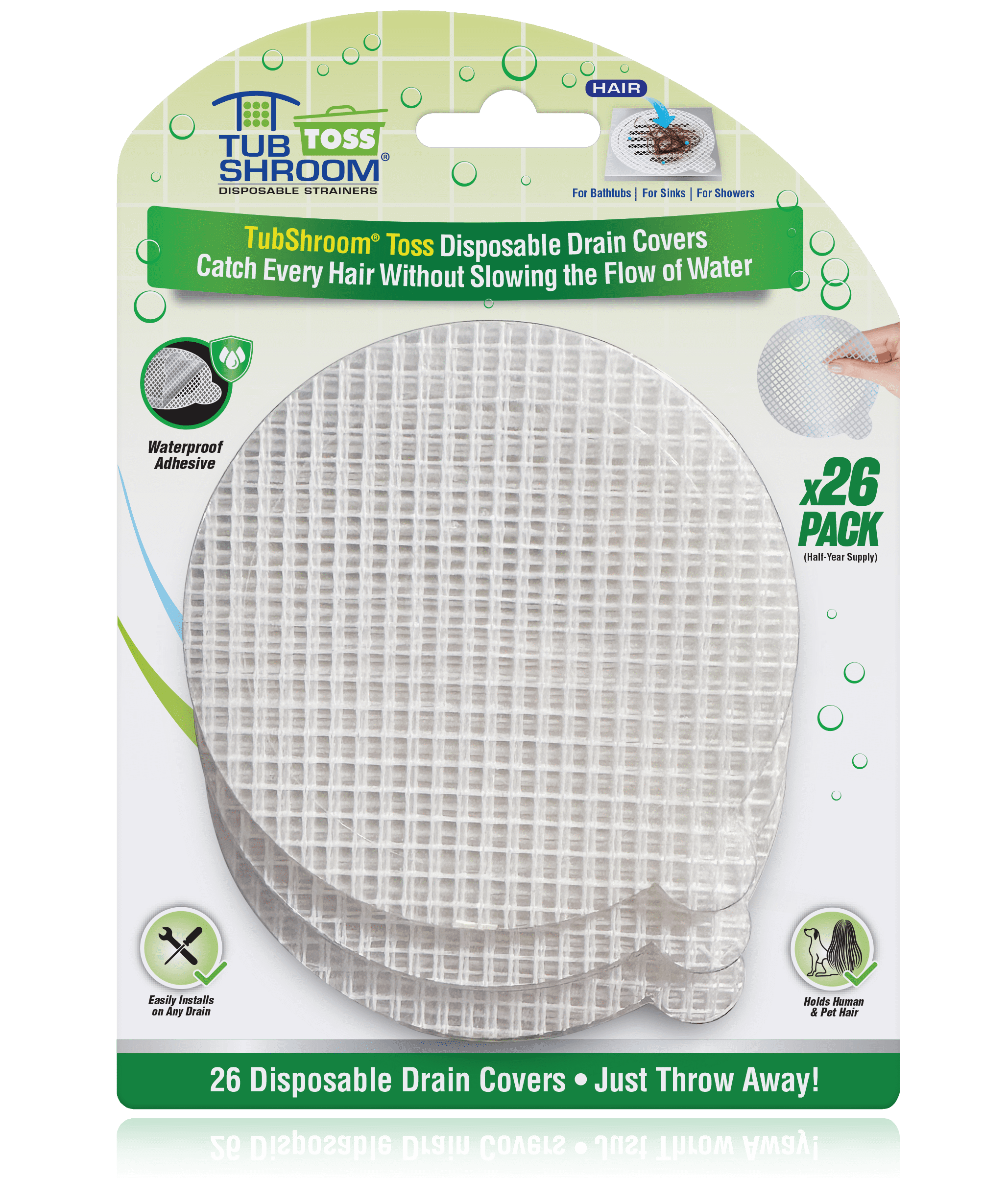 TubShroom Toss Disposable Drain Hair Catcher, Mesh, 26Pack