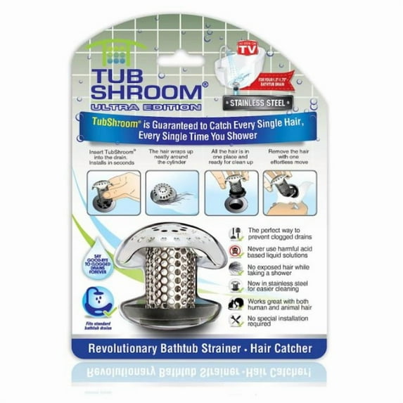 TubShroom Ultra Revolutionary Bath Tub Drain Protector Hair Catcher/Strainer/Snare Stainless Steel, Keeps Drains Clog Free. Works in Shower and Tub
