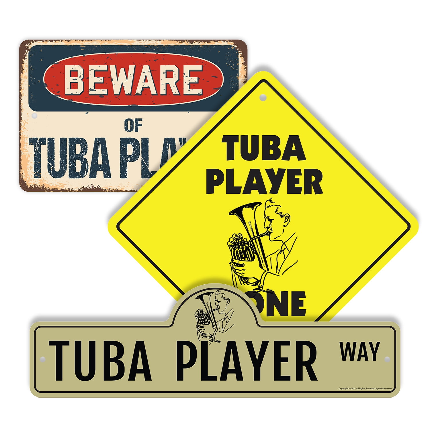 Tuba Player (3 Pack) Large Plastic Street Sign Crossing Sign Warning ...