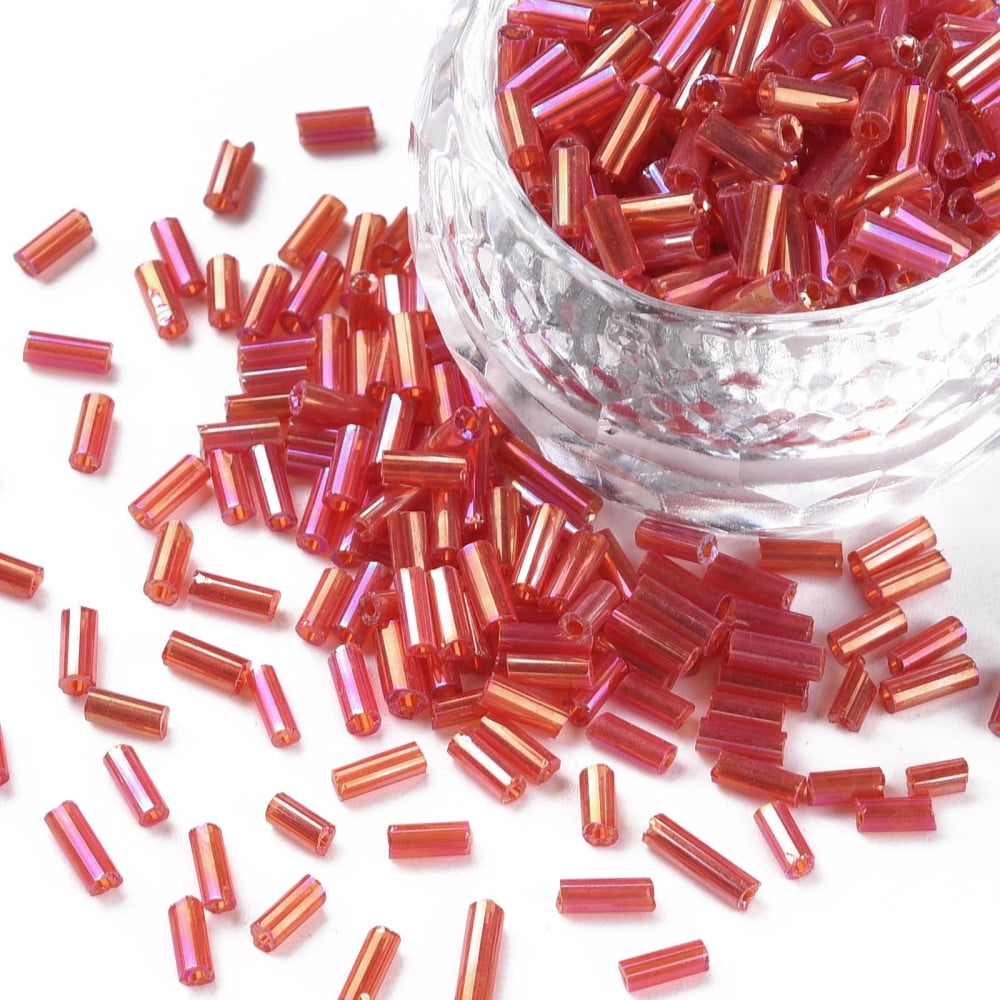 Tube AB-color Plated Glass Bugle Beads Transparent Colours Rainbow Crimson 4~4.5x2mm Hole: 1mm 450g/bag 14000pcs/bag