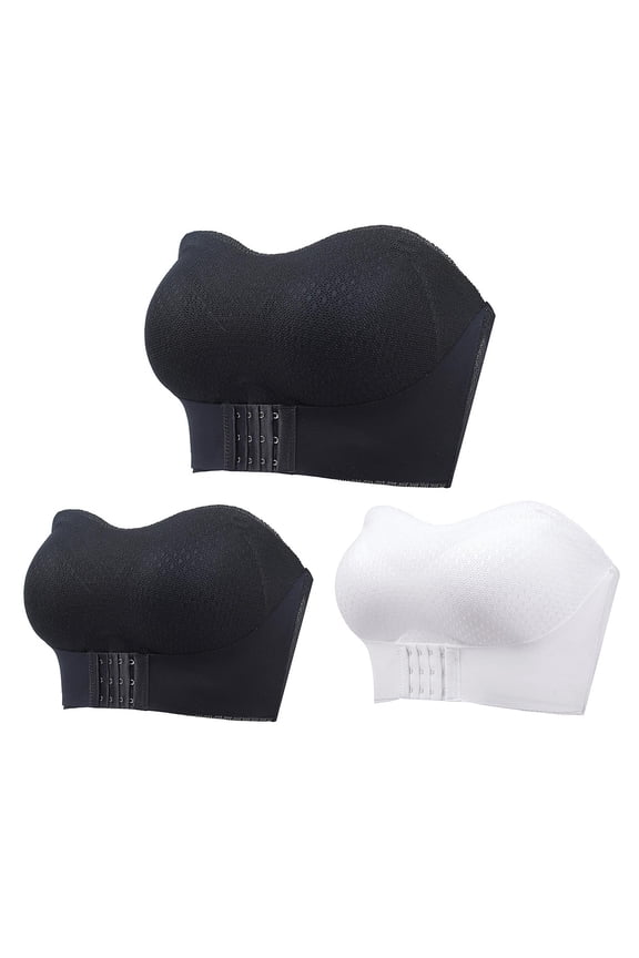 Tube Bra Pack of 3 Women's Strapless Bralette Front Clasp Bandeau Stretchy Non-Padded Bandeau Tube Top Bra for Dress