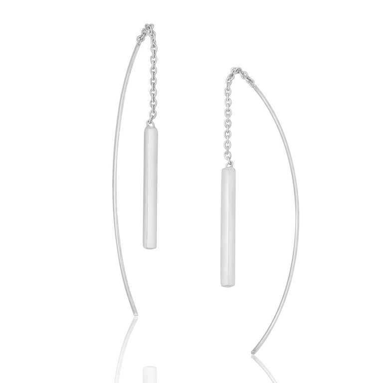 Tube Dangle Ear Thread Slide-Through Sterling Silver Earrings