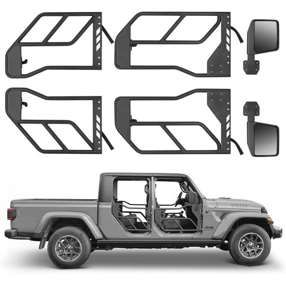 Tube Doors with Side View Mirror Fits for 2018-2024 Jeep Wrangler JL JLU & Gladiator JT 4-Doors (Includes 4XE) 4-piece set