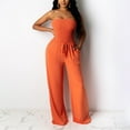 thumbnail image 1 of Tube Jumpsuits for Women Drawstring Smocked Wide Leg Rompers Overalls Solid Floor Length Outfits Pants with Pockets, 1 of 7