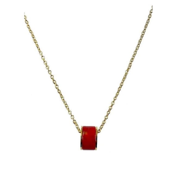 Tube Necklace with Goldtone Accent - Light Red