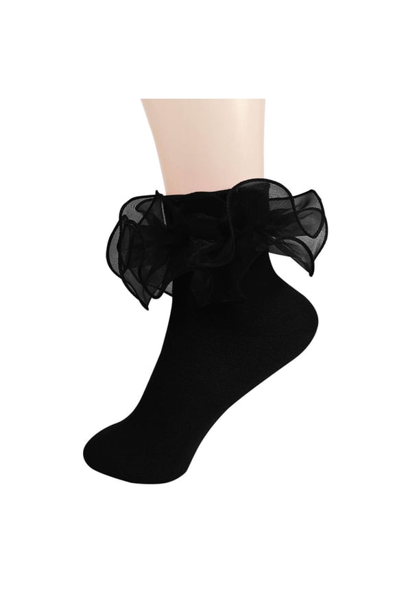 Tube Socks Boy Girls Ruffle Ankle Socks Cotton Double Lace Cuff Sock for Kids Cute Tube Dress Socks Boys Tube Socks Black 4-6Y