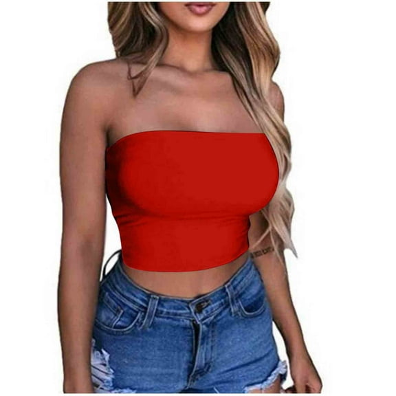 Tube Top Sevevn Women's Solid Color Summer Fashion Casual Top Tube Top Strapless Blouse
