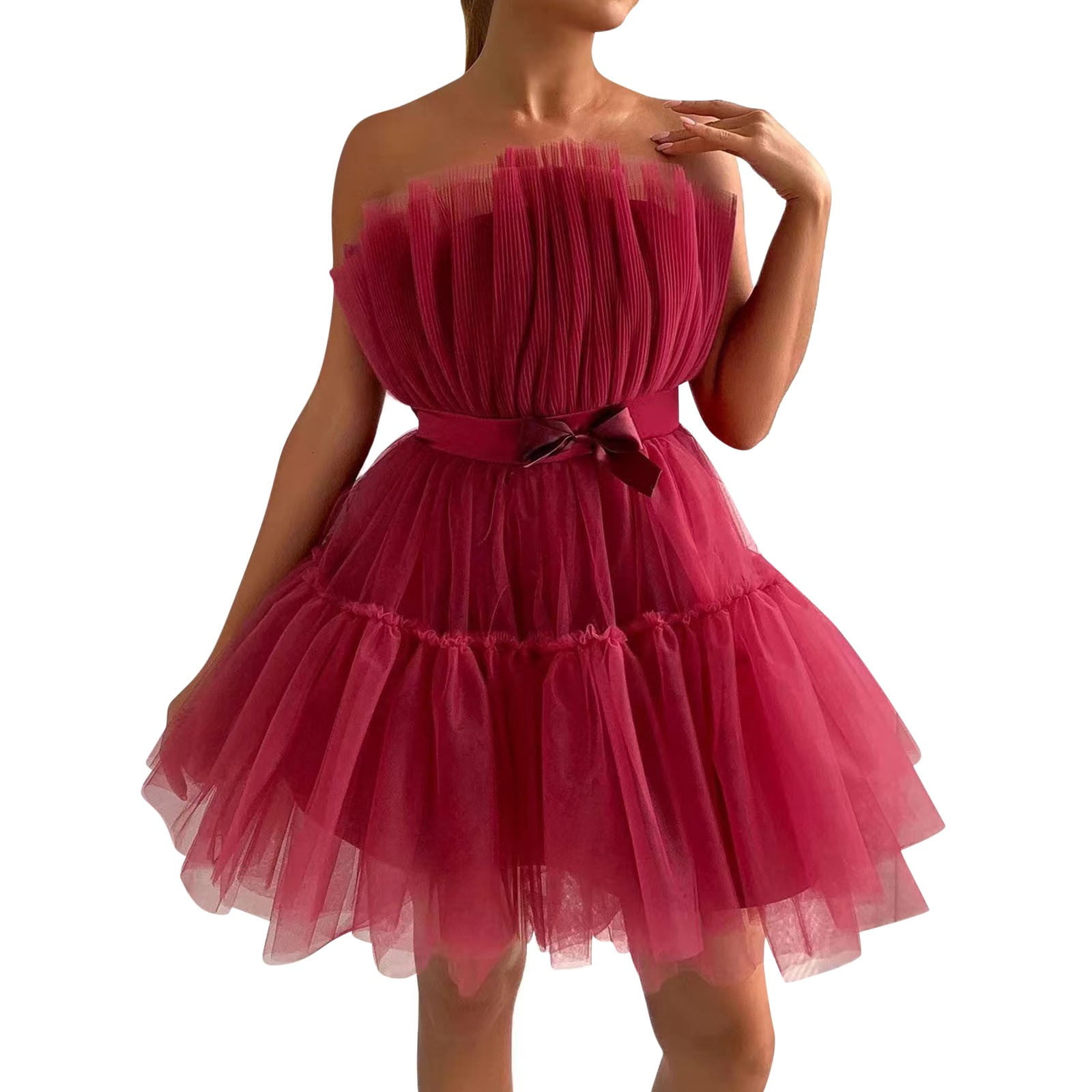 Tube Top Style Mesh Temperament Bowknot Tutu Dress For Women Fitted ...