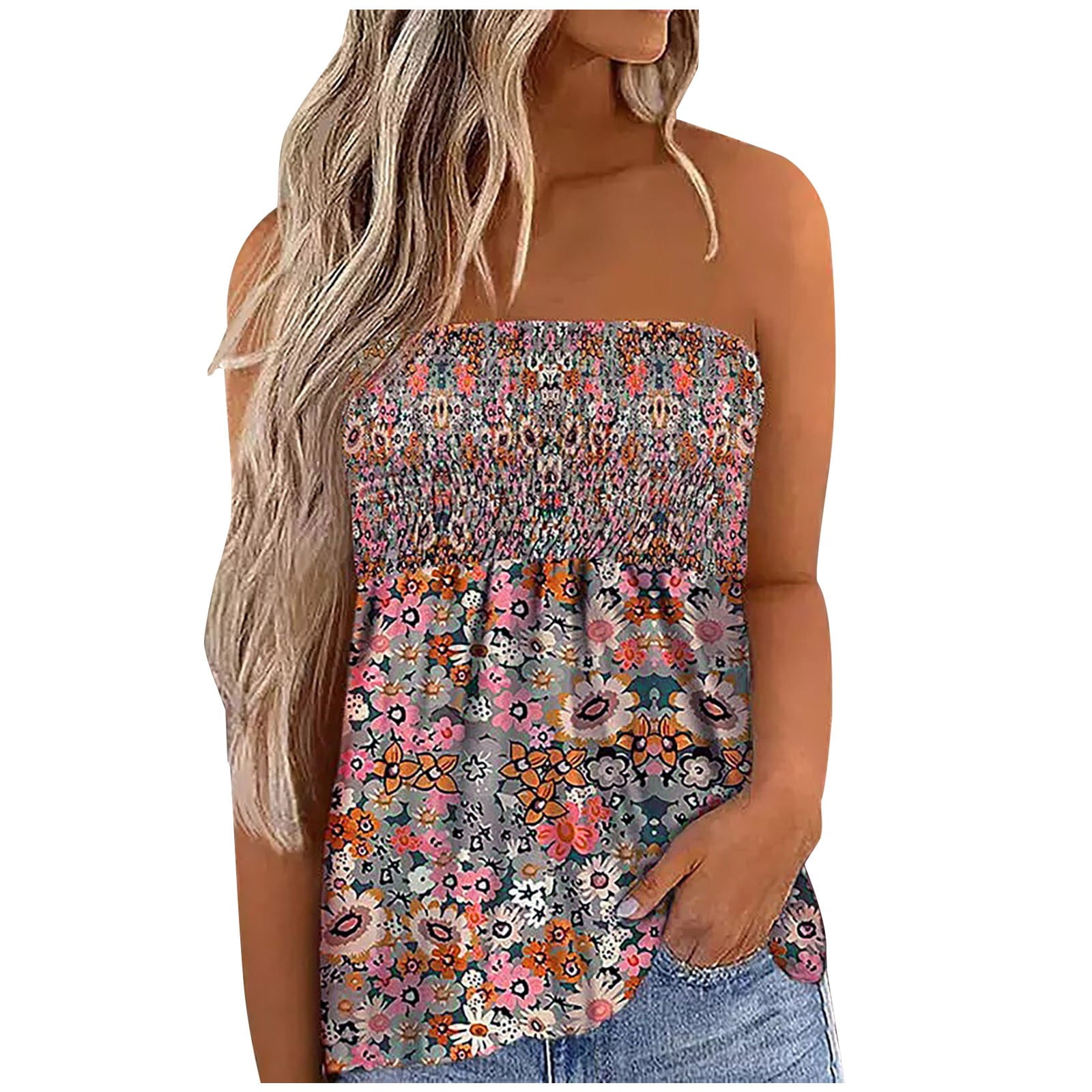 Tube Top with Built in Bra, Women's Fashion Leisure Comfortable Printing  Off-The-Shoulder Tube Tops Blouse, Chain Bra