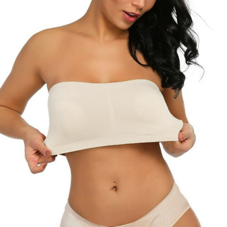 Tube Tops For Women Double Women Plus Size Strapless Bra Bandeau Tube  Removable Padded Top Stretchy 