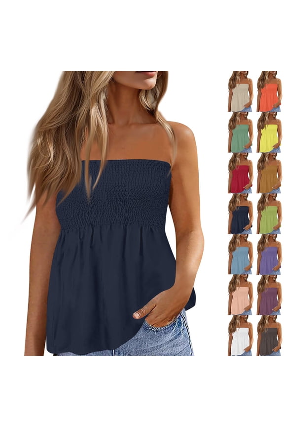 Tube Tops Women Elastic Trim Strapless Shirts Summer Casual Bandeau Tank Off The Shoulder Top Going Out Tunic Gray S