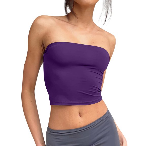 Tube Tops For Women, Machine-Washable Seamless Compression Tanks Minimalist Boho Summer Camisole Collection Strapless Crop Gym And Beach Oeko-Tex Certified Y2K Bandeau Women Purple
