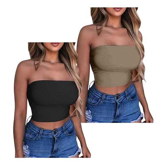 Tube Tops for Women 2 Pieces Solid Color Sports Summer Fashion Casual Tube