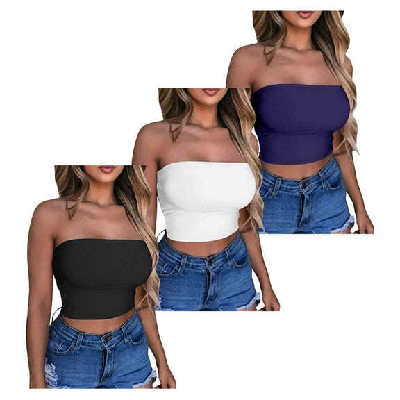 Tube Tops for Women 3 Pack Solid Color Sports Summer Fashion Casual Tube
