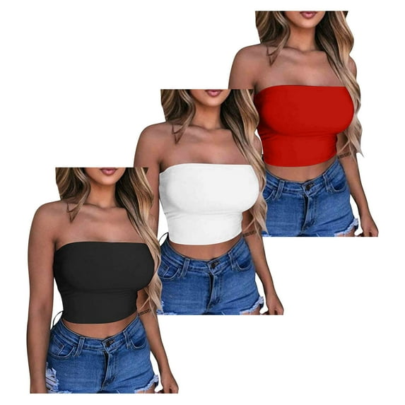 Tube Tops for Women 3 Pack Solid Color Sports Summer Fashion Casual Tube